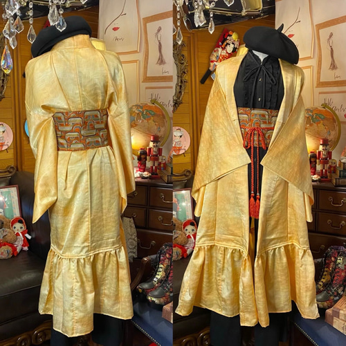 着物 洗える 化繊 2way ガウン 羽織り ドレス ワンピース ハンドメイド