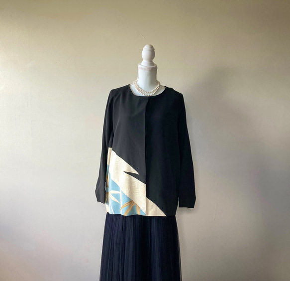 着物リメイク 黒留袖ジップアップブルゾン 着物リメイク 黒留袖ジップアップブルゾン