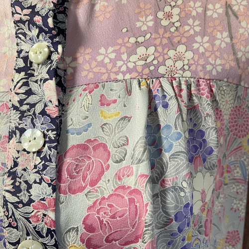 着物リメイク】1点もの 正絹ティアードワンピースドレス【小紋花 着物リメイク】1点もの 正絹ティアードワンピースドレス【小紋花