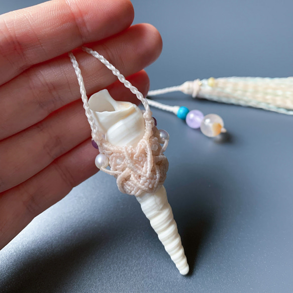 ターコイズと巻貝のネックレス / turquoise × conch shell / macrame amulet 9枚目の画像