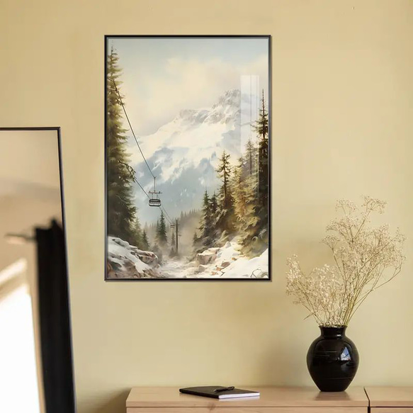 絵 額縁黒 冬の絵 冬季 額縁付き ウォールアート 40 × 60cm フレーム付きウォールアート a-276 2枚目の画像