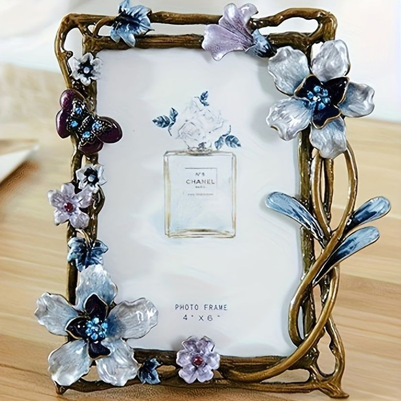 写真立て フォトフレーム 青い花 メタル レトロ クリエイティブ