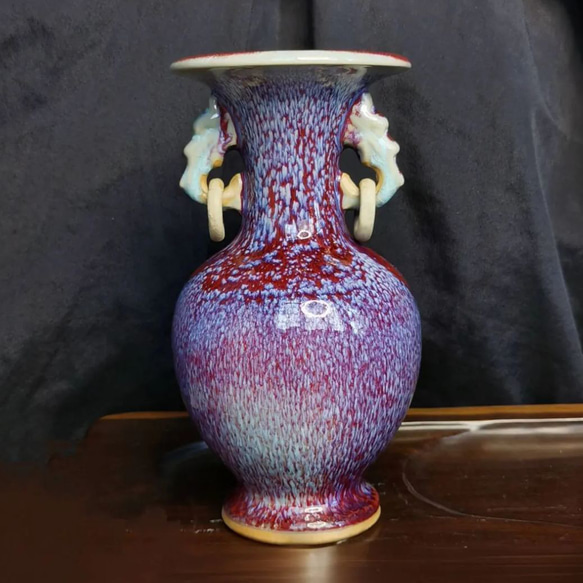 花瓶 紫 ダブルライオンイヤージュン セラミック花瓶 磁器花瓶
