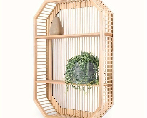 壁掛け 棚 竹製 ラタンシェルフ 書籍 アートワーク スタイリッシュ