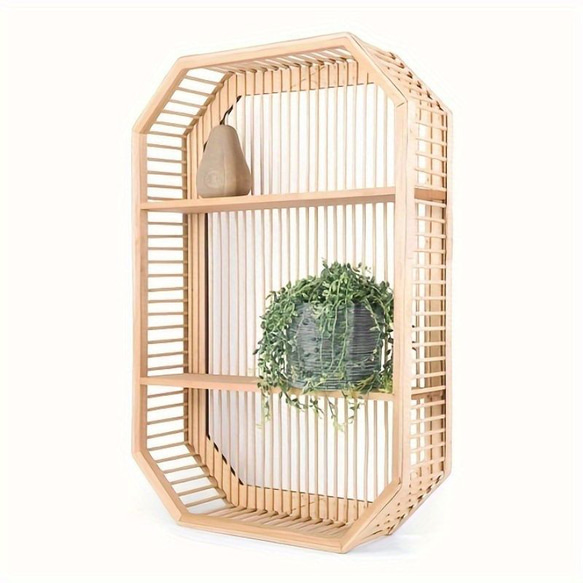 ラタン製　花モチーフ壁掛け木製ラック 幅80cm] VeroMan ラタン 壁掛けラック 収納 壁掛け本棚 シェルフ