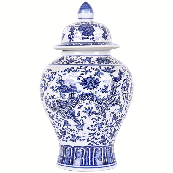 花瓶 青と白の磁器瓶 蓋付きセラミック青と白の瓶 中国のドラゴンパターン 装飾 ホームルーム a-309 2枚目の画像