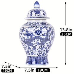花瓶 青と白の磁器瓶 蓋付きセラミック青と白の瓶 中国のドラゴンパターン 装飾 ホームルーム a-309 8枚目の画像