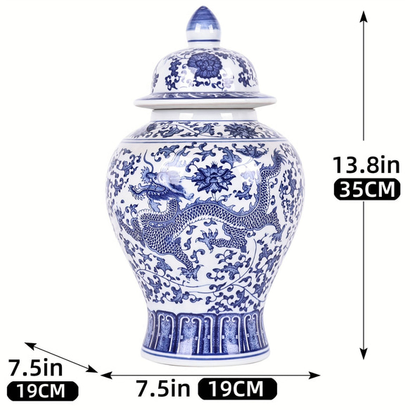 花瓶 青と白の磁器瓶 蓋付きセラミック青と白の瓶 中国のドラゴンパターン 装飾 ホームルーム a-309 8枚目の画像