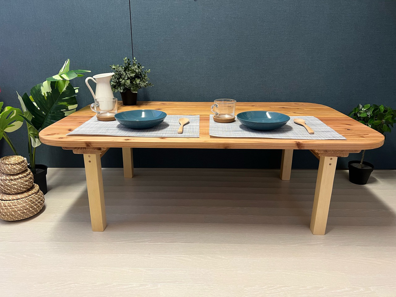 【送料無料】 ローテーブル 長方形 120cm 70cm 杉 4角R ボルト連結固定脚 木組 角脚