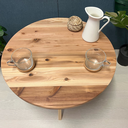 送料無料】 ローテーブル 丸形 60cm スギ 木組固定脚