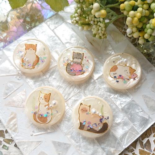 動物のカボション☆5個 t28 キリン/りす/コアラ/トラ/ゾウ/ボタン 