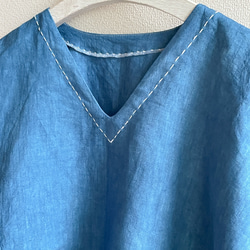 送料無料 藍染リネンの半袖シャツ ”ビーチウォーク” 5枚目の画像