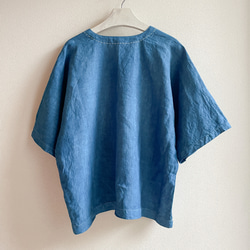 送料無料 藍染リネンの半袖シャツ ”ビーチウォーク” 6枚目の画像