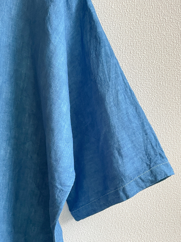 送料無料 藍染リネンの半袖シャツ ”ビーチウォーク” 8枚目の画像