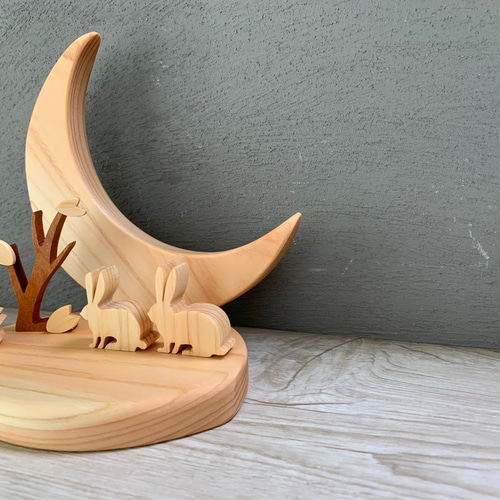 三日月 ウサギ うさぎ 置き物 卓上飾り 三日月 ウサギ うさぎ 置き物