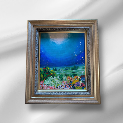 海の生物 二部構成の絵画 ホワイトフレーム 送料無料】海の中から F3 アクリル画 絵画 アトリエシンディ
