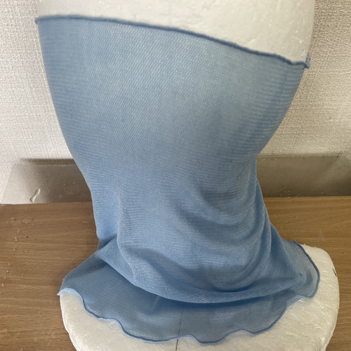 さらさら肌感ロングタイプブルーシルク50%レースシングル手作りネック  