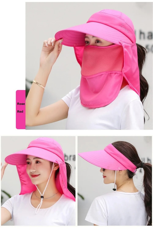 選べる6色　4in1 つば広サンバイザー帽子　ネックカバーフェイスカバー スカーフ  日焼け紫外線対策 夏UV対策 11枚目の画像