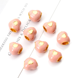 M12957  3個  メタルビーズ 大穴ビーズ ハート型 エポ付き ゴールド 10×11mm  3 x（1ヶ） 3枚目の画像