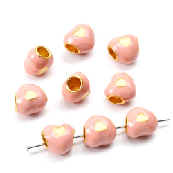 M12957  3個  メタルビーズ 大穴ビーズ ハート型 エポ付き ゴールド 10×11mm  3 x（1ヶ） 2枚目の画像