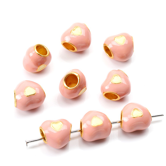 M12957  3個  メタルビーズ 大穴ビーズ ハート型 エポ付き ゴールド 10×11mm  3 x（1ヶ） 2枚目の画像