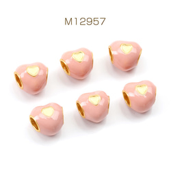 M12957  3個  メタルビーズ 大穴ビーズ ハート型 エポ付き ゴールド 10×11mm  3 x（1ヶ） 1枚目の画像