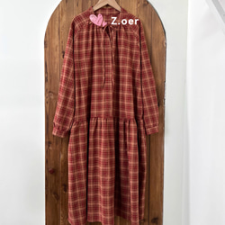 [受注]　綿100％  赤いチェックのワンピース   春夏のスカート 甘くてかわいい 1枚目の画像