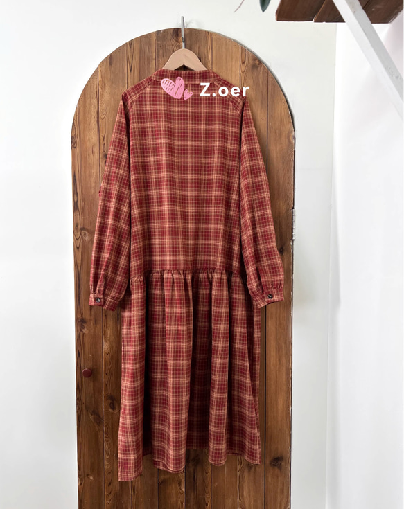 [受注]　綿100％  赤いチェックのワンピース   春夏のスカート 甘くてかわいい 2枚目の画像