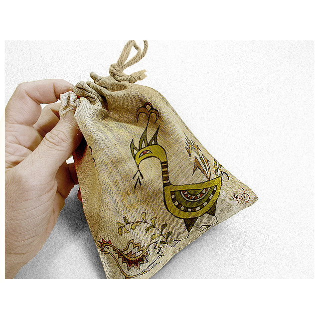 麻きんちゃく(エキゾチックな鳥家族)（薄茶グレー色）