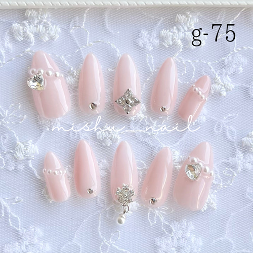 ネイルチップオーダーワンホンネイル韓国オーロラちゅるんピンク