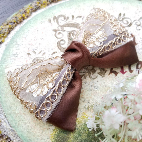 インド刺繍リボンのバレッタ hb24204 セレモニー、パーティー