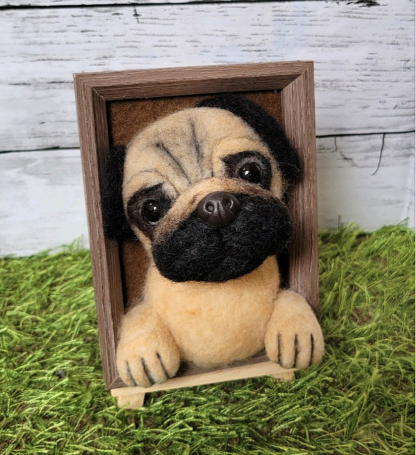 羊毛 フェルト 犬 パグ フレーム 愛犬 犬 オーダー 虹の橋 うち