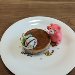 ピンクッション（ホットケーキとアイス　くまさん付き）羊毛フェルト 3枚目の画像