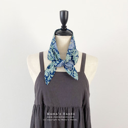 時尚 William Morris 海葵海軍藍花卉圖案 100% 棉夏季冰袋冬季保暖頸部涼爽圍巾 第6張的照片