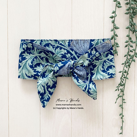 時尚 William Morris 海葵海軍藍花卉圖案 100% 棉夏季冰袋冬季保暖頸部涼爽圍巾 第1張的照片