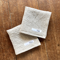 【新作】遠州織物 リネンワッフルタオル　ハンドタオル〈約25cm×25cm〉リネン100% キナリ 2枚目の画像