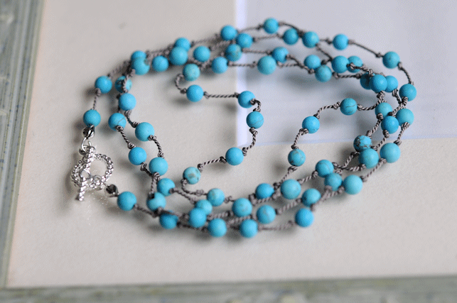 ターコイズ　３Weyオールノット　ロングタイプ　4連ブレス