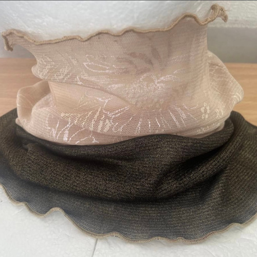 ラメ入りツートンベージュシルバーレース花柄シングルウェーブ手作り  