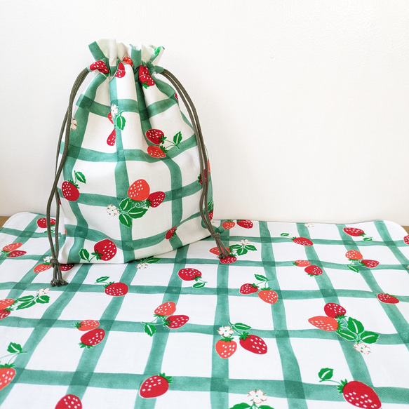 サイズ改良】きんちゃく袋♪ランチョンマット 給食セット いちご