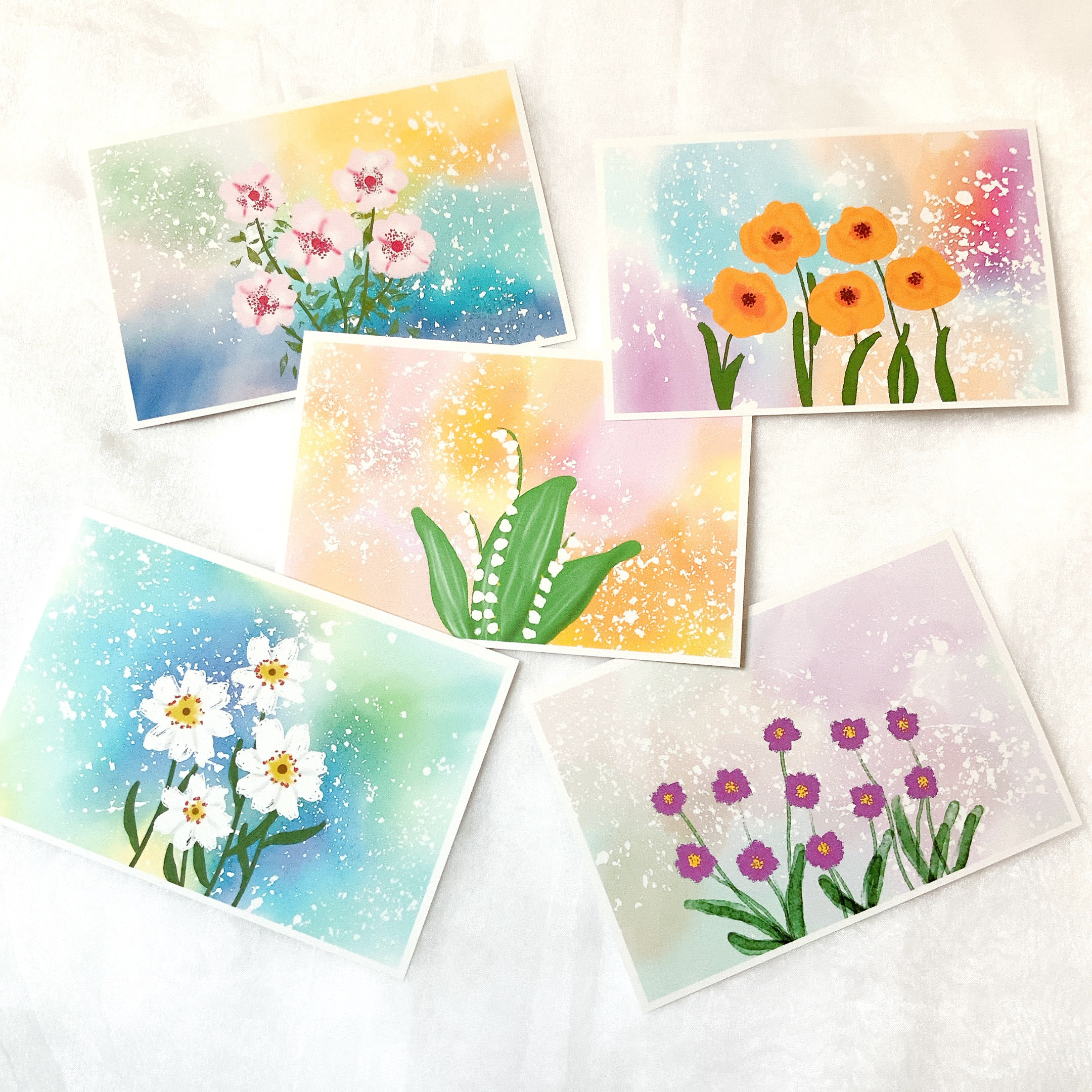 花柄 5枚セット ポストカード はがき イラスト デザイン