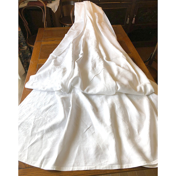 リネンシーツ　フラット ダマスク織　ダブルサイズ　大きな白い布_ 12Cle17 1枚目の画像