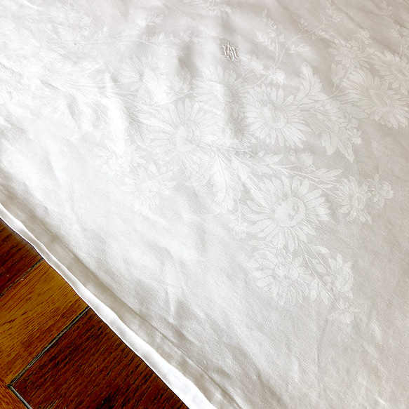 リネンシーツ　フラット ダマスク織　ダブルサイズ　大きな白い布_ 12Cle17 5枚目の画像