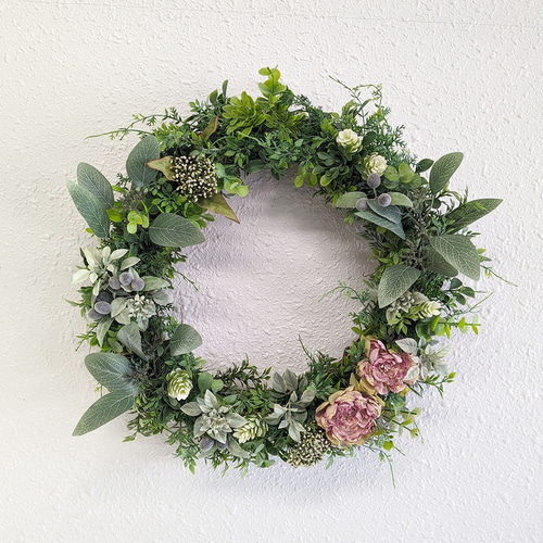 グリーンとオリーブとラナンキュラスのリース 【受注制作】 アート  