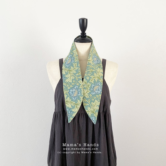 ウィリアムモリス アネモネ グリーン 水色 花柄 綿 夏 保冷剤 冬 カイロ ネッククーラー スカーフ 3枚目の画像
