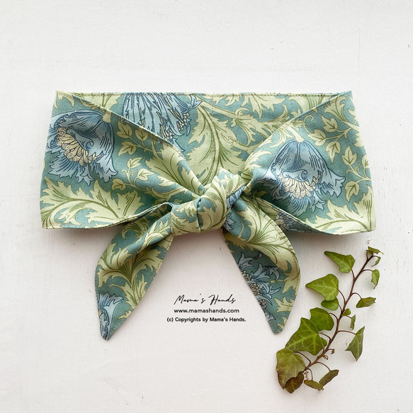 ウィリアムモリス アネモネ グリーン 水色 花柄 綿 夏 保冷剤 冬 カイロ ネッククーラー スカーフ 9枚目の画像