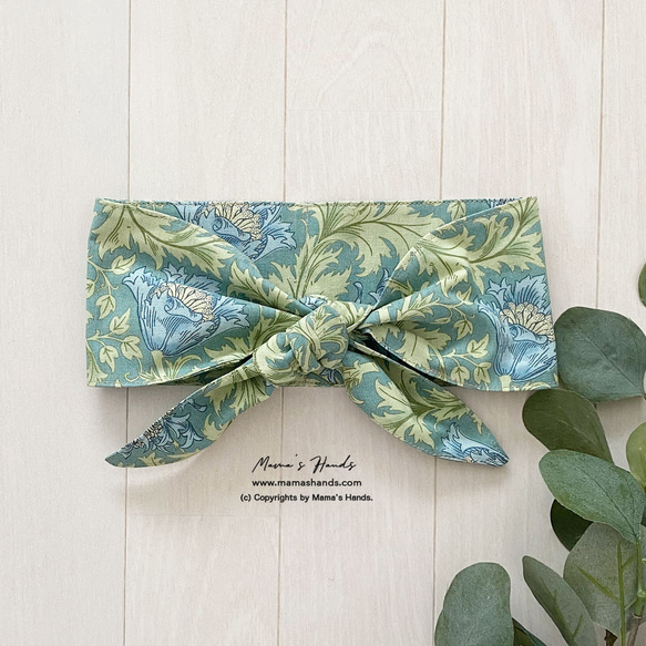ウィリアムモリス アネモネ グリーン 水色 花柄 綿 夏 保冷剤 冬 カイロ ネッククーラー スカーフ 1枚目の画像