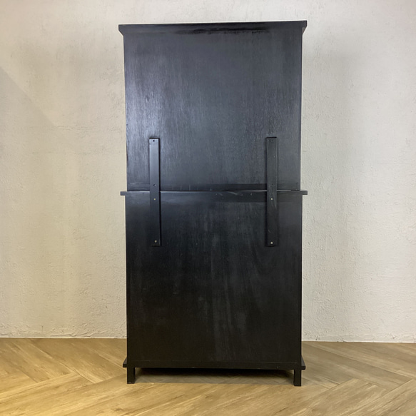 【訳あり新品】アンティーク調 食器棚 カップボード オープン棚 収納棚 ブラック cab-051 9枚目の画像