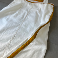 黄八丈パッチワーク　ホワイトデニムサロペットスカート　着物リメイク　紬パッチワークUSEDデニムジャケット 10枚目の画像