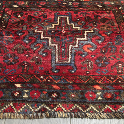 アンティークペルシャ絨毯　トライバルラグ　カシュガイ族　オールド手織り絨毯　85x80cm　＃107 9枚目の画像