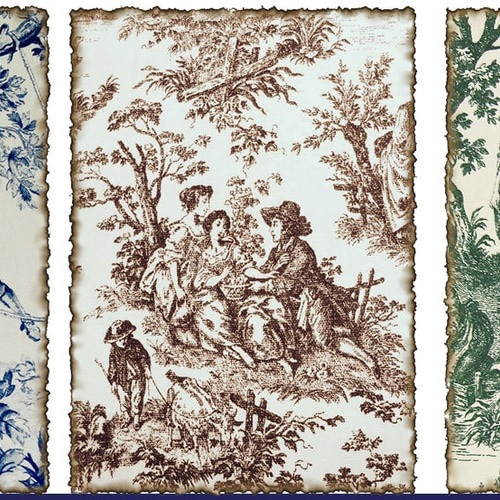 韓国製 トワルドジュイ パネル 生地 コットンリネン Toile de Jouy  